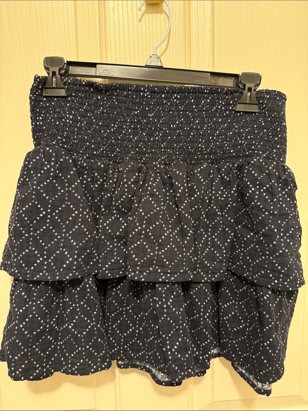 Universal Thread BlackTiered Mini Skirt with White Dot Diamond Print
